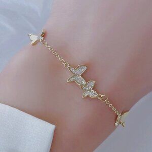 NEW 14K Gold Plated Diamond Butterfly Bracelet